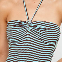 Knoxi Halter Jersey Mini Dress Blue / Brown Stripe