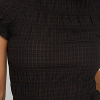 Romelle Shirred Top Black / Brown Plaid