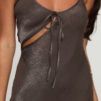 Linger Bias Cut Dress Brown