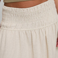 Small Towns Shirred Midi Skirt Beige