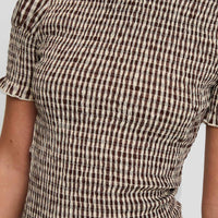 Laurita Shirred Mini Dress Brown Check