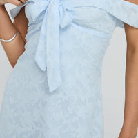 Christiana Off Shoulder Mini Dress Light Blue Burnout