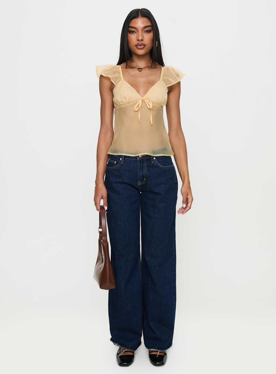 Keysia Cap Sleeve Sheer Top Apricot