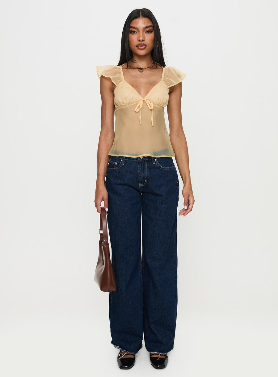 Keysia Cap Sleeve Sheer Top Apricot