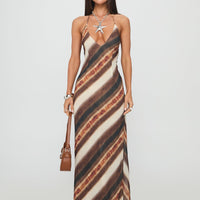 Esmira Halter Maxi Dress Brown Stripe