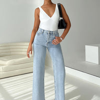 Fawcett High Rise Straight Leg Jeans Light Blue Wash