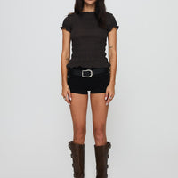 Romelle Shirred Top Black / Brown Plaid