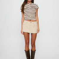 Marvella Button Up Top Beige / Brown Stripe