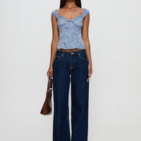 Branwen Cap Sleeve Tie Detail Top Blue Floral