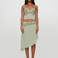 Pappilion Asymmetrical Midi Skirt Sage