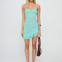 Hailees Lace Strapless Mini Dress Aqua