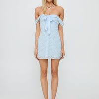 Christiana Off Shoulder Mini Dress Light Blue Burnout