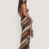Esmira Halter Maxi Dress Brown Stripe