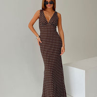 Nellie Maxi Dress Brown Polka Dot