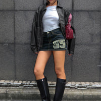 Standout Patch Detail Denim Skort Blue