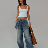 Paltrow Mid Rise Wide Leg Cargo Jeans Mid Blue Wash
