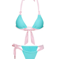 Avalee Ruched Tie One Side Bikini Bottoms Turquoise / Pink