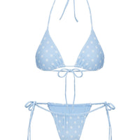 Jenner Tie Side Ruched Bikini Bottom Blue / Polka Dot