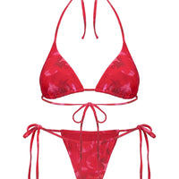 Jenner Tie Side Ruched Bikini Bottom Red Floral