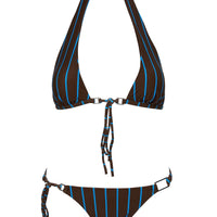 Janessa Hardware Halter Bikini Top Brown / Blue Stripe