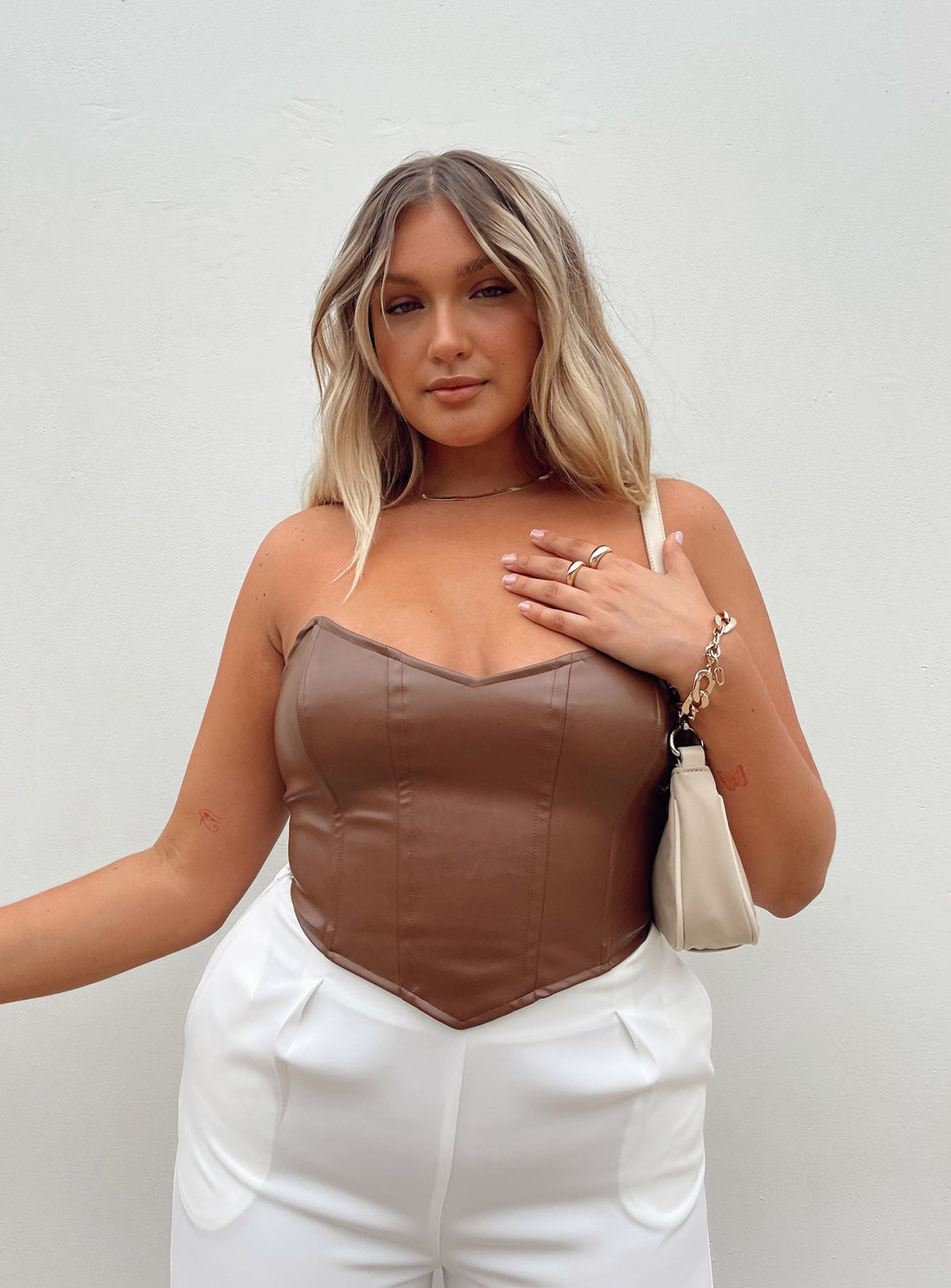 Jessica PU Bustier Brown