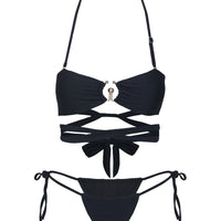 Thames Ruched Tie Side Bikini Bottoms Black